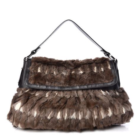 FENDI Rabbit Fur Large Chef Shoulder Bag 